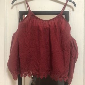 Red crop top with off shoulder sleeves